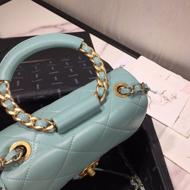 Chanel女包 AS1357 Chanel2020新款圓環手柄方胖子口蓋包 菱格羊皮鏈條手提包  djc3952